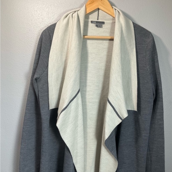 VINCE Two Tone Drape Open Front Wool Gray Cardigan merino wool blend size Small - Picture 3 of 11